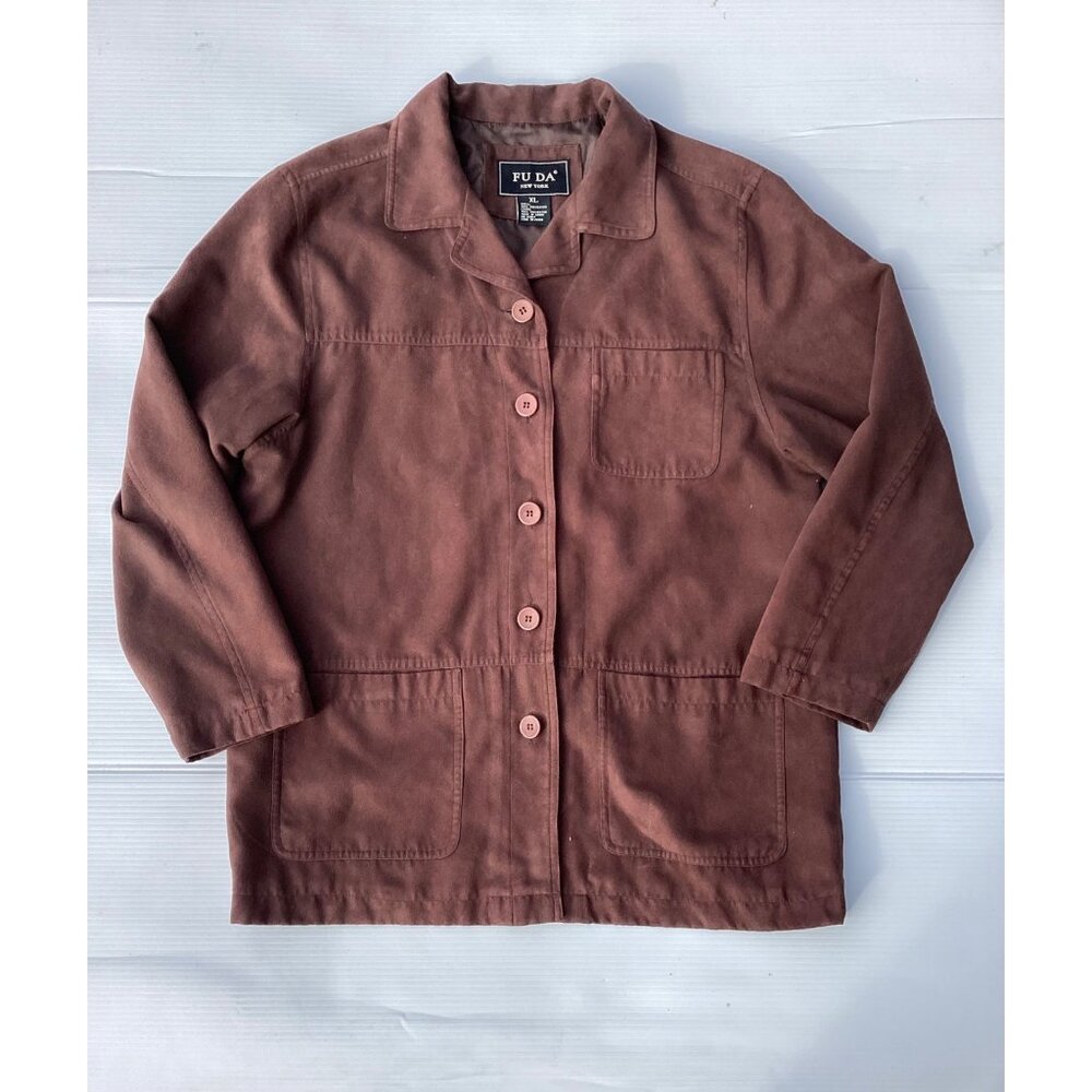 Woman’s Fu‎ Da  New York Brown Button-Up Jacket XL 100% Polyester Casual Coat